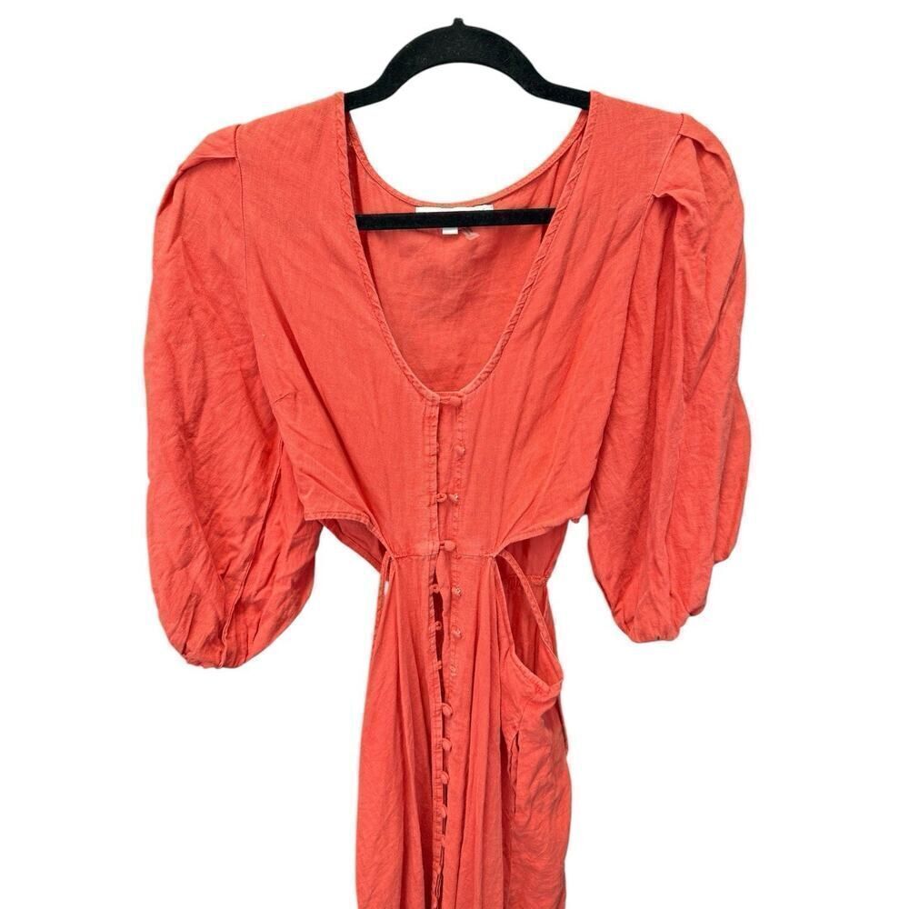 Young Fabulous & Broke High Tea Tiger Lily Linen Blend Midi Dress Size M cut off - Picture 4 of 10